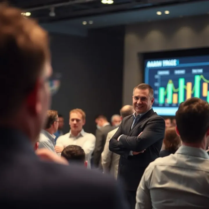 Aaron Krause delivering a presentation on business innovation at a corporate event