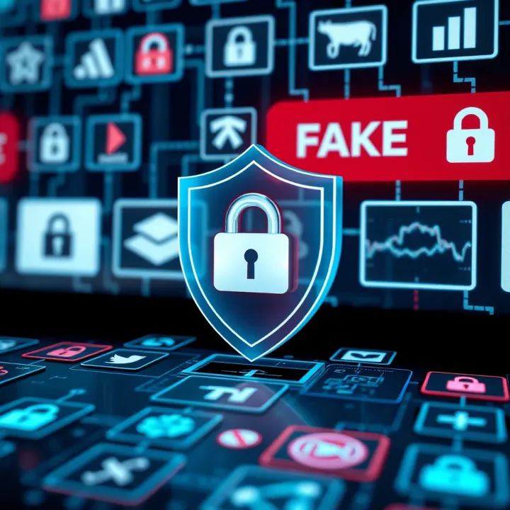 Protecting Personal Information from Fraudulent Trading Sites Illustration of a secure digital shield protecting personal data amidst fraudulent trading site icons