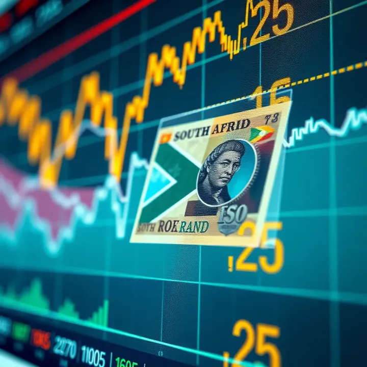 Graph showing fluctuating currency exchange rates with South African rand symbol
