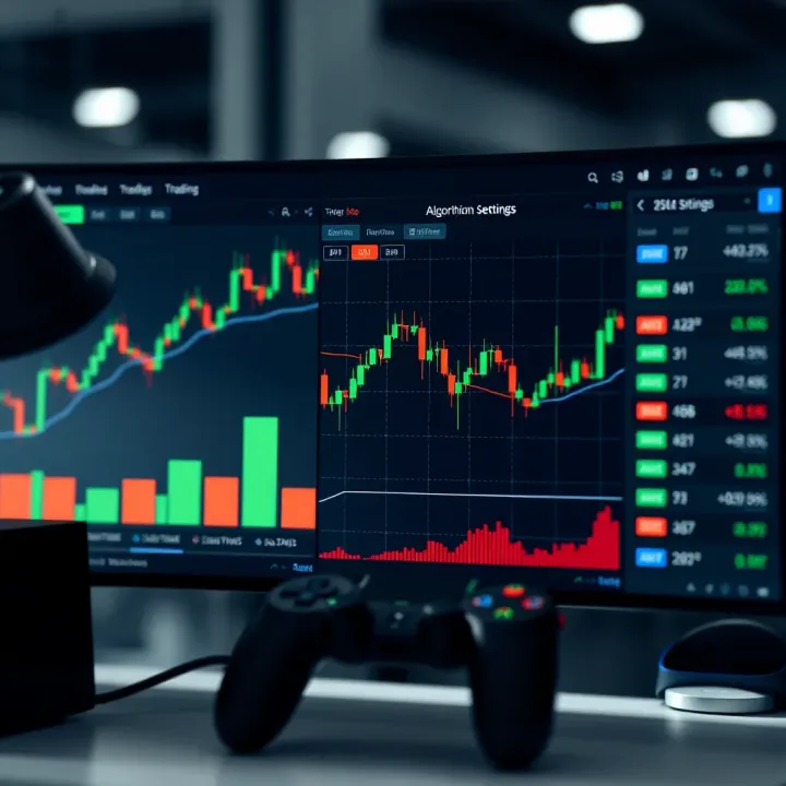 Automated Trading Interface Displaying Algorithm Settings Digital interface showcasing automated trading charts and algorithm settings for investment strategies