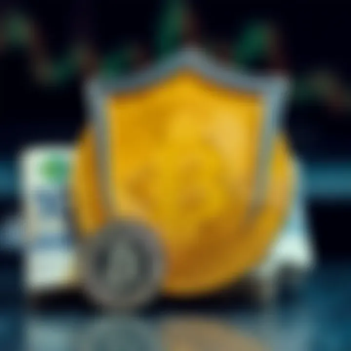 Illustration of bitcoin symbol alongside South African currency with protective shield representing secure trading