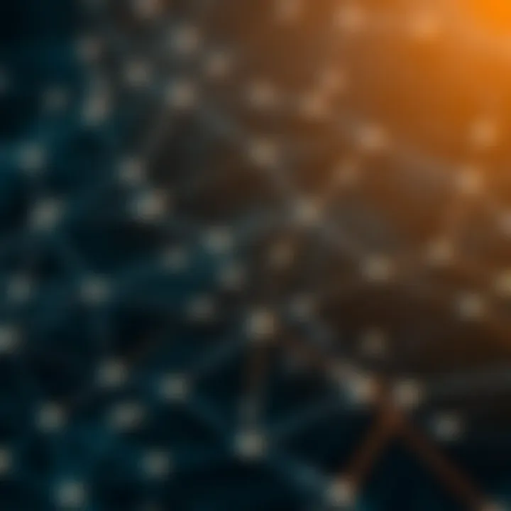 Visual representation of Cardano blockchain network with nodes connected in a decentralized manner