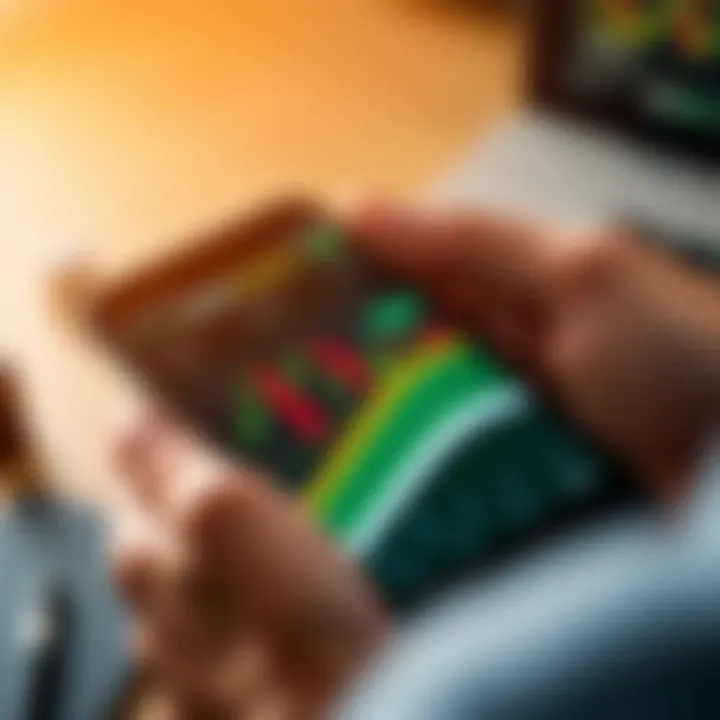 Conceptual illustration of learning trading using virtual currency on a mobile device with South African flag colors