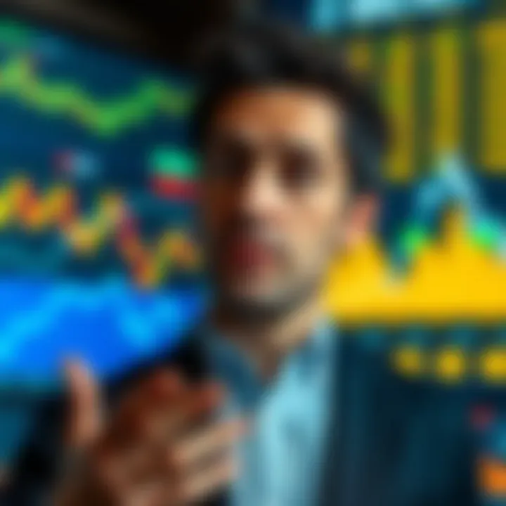 Ran Neuner presenting with a digital backdrop showing financial charts and cryptocurrency market trends