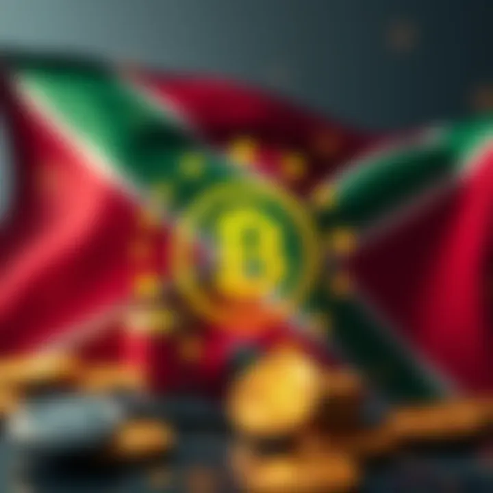 South African flag with digital cryptocurrency symbols surrounding a mobile device
