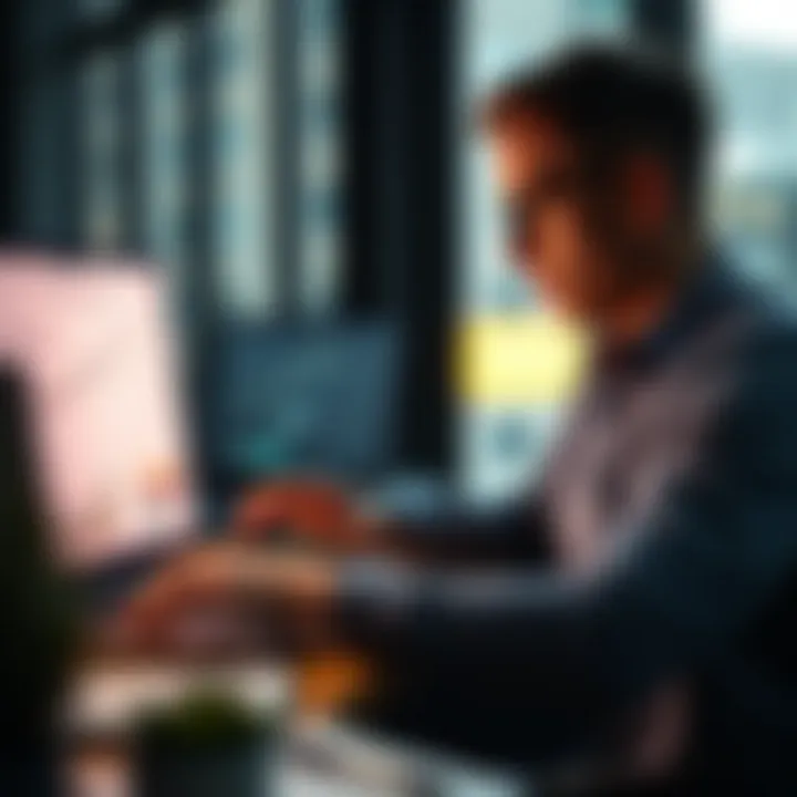 Businessperson analyzing payment discrepancies on a laptop with charts and invoices displayed