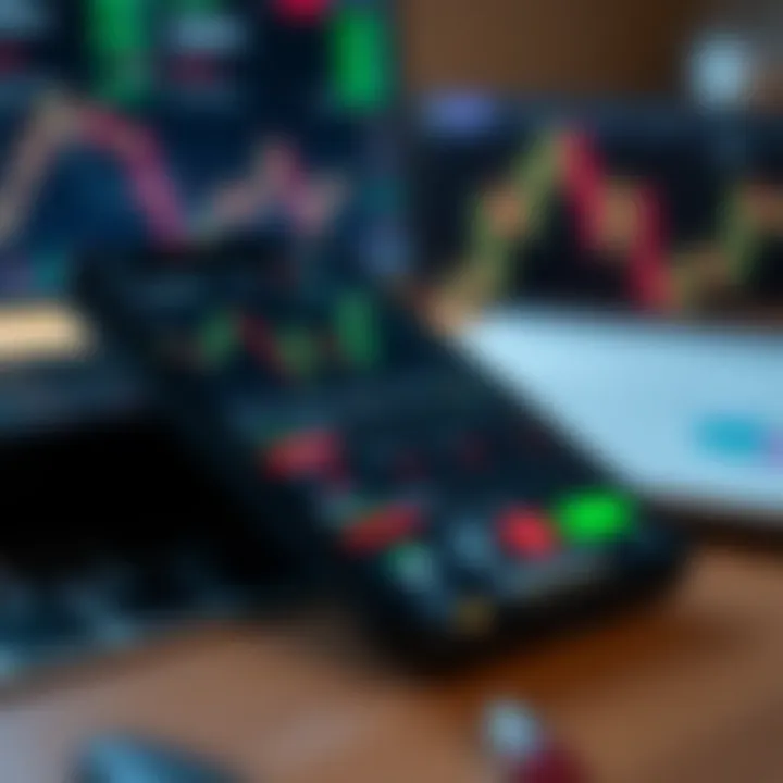 Mobile device displaying a stock trading app with charts and trading options