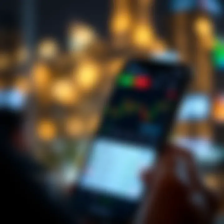 Smartphone displaying South African stock market trading app with charts and portfolio overview