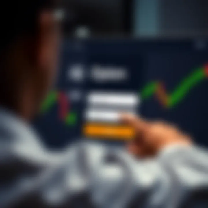 User entering login credentials on the IQ Option trading platform interface