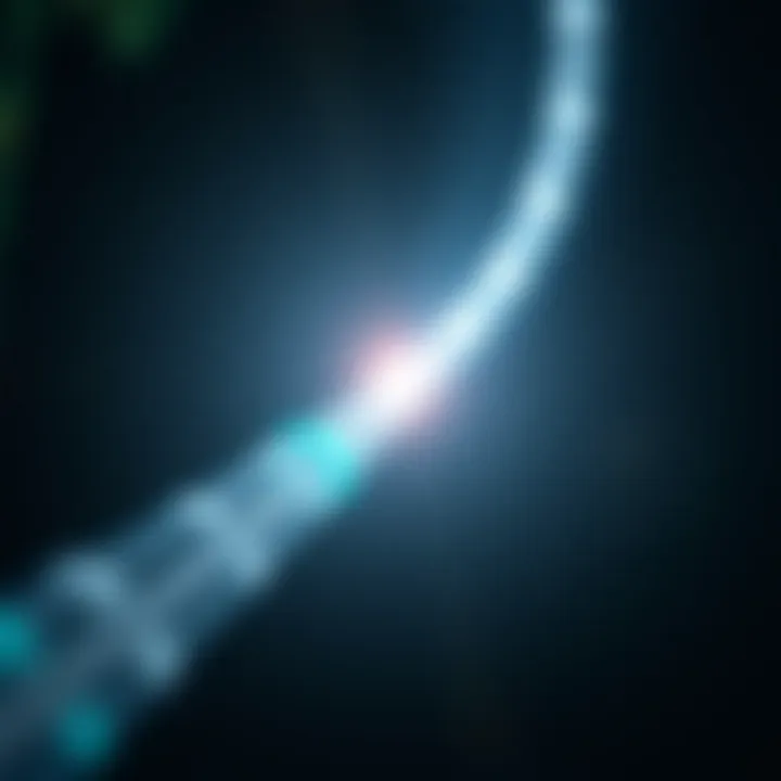 Diagram showing light propagation through a fiber optic cable with distinct refractive index boundaries