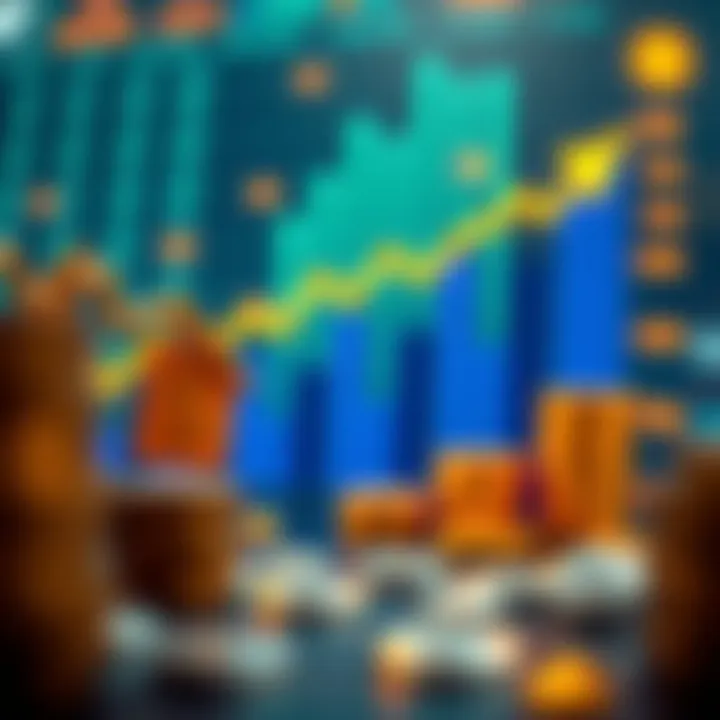 Visualization of investment growth with upward-trending graphs and symbols of digital assets representing wealth accumulation