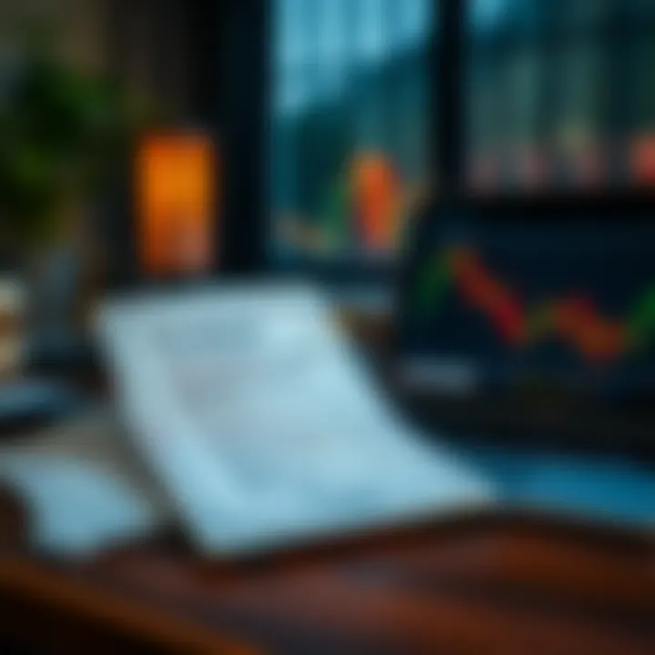 Regulatory compliance documents and certificates alongside a laptop showing trading platform interface