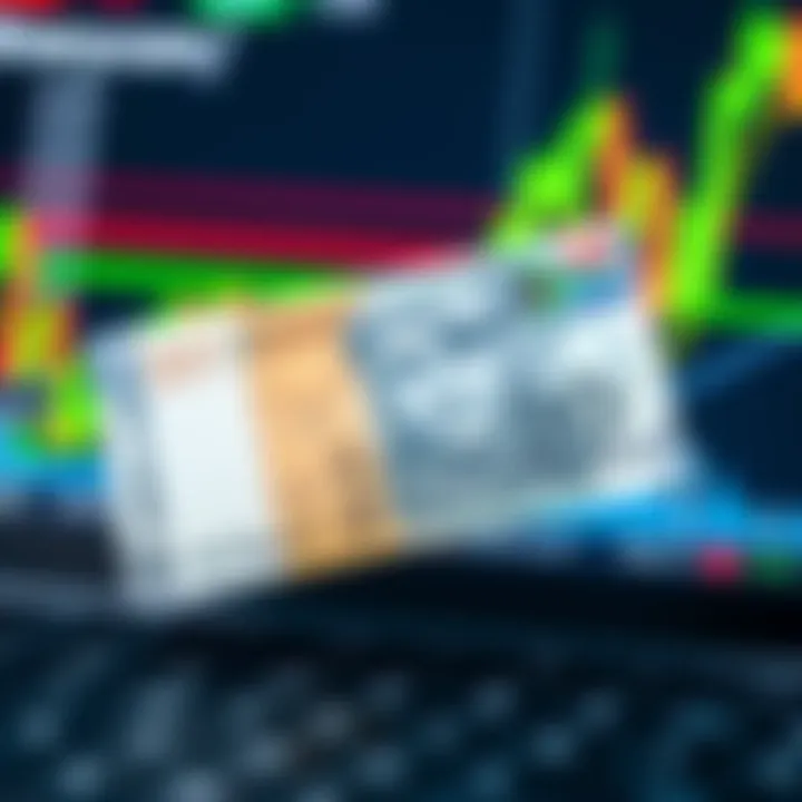 Visual representation of South African Rand currency with a digital trading interface background