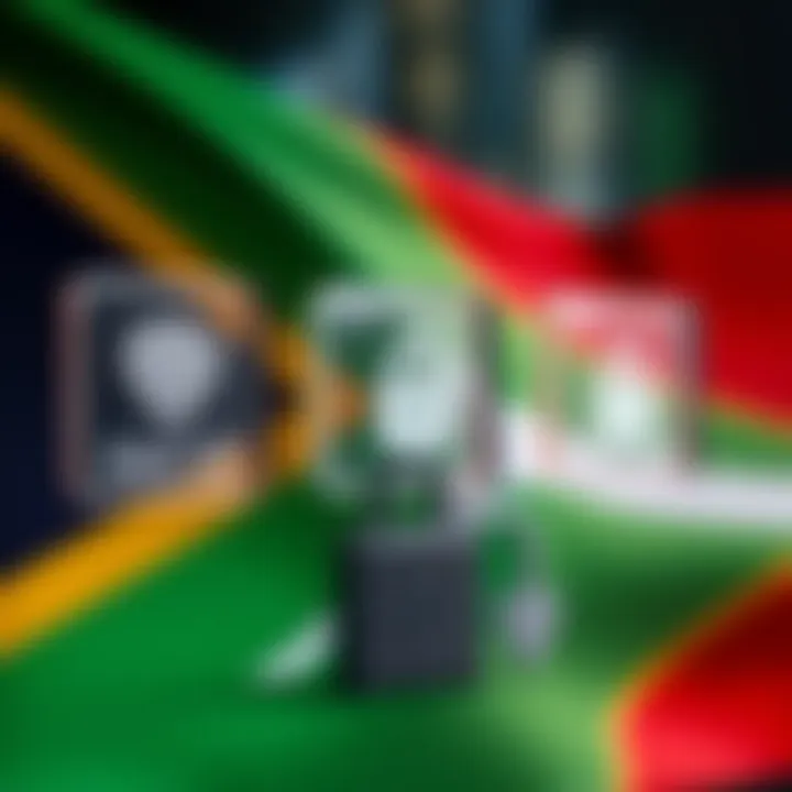 South African flag alongside icons representing regulatory compliance and secure trading