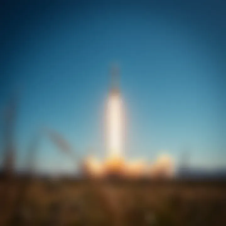 SpaceX Falcon rocket launching into clear blue sky over open landscape