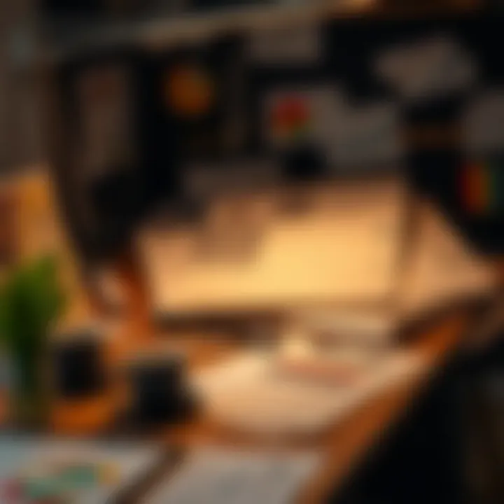 A detailed workspace featuring design tools and project drafts symbolizing strategic planning