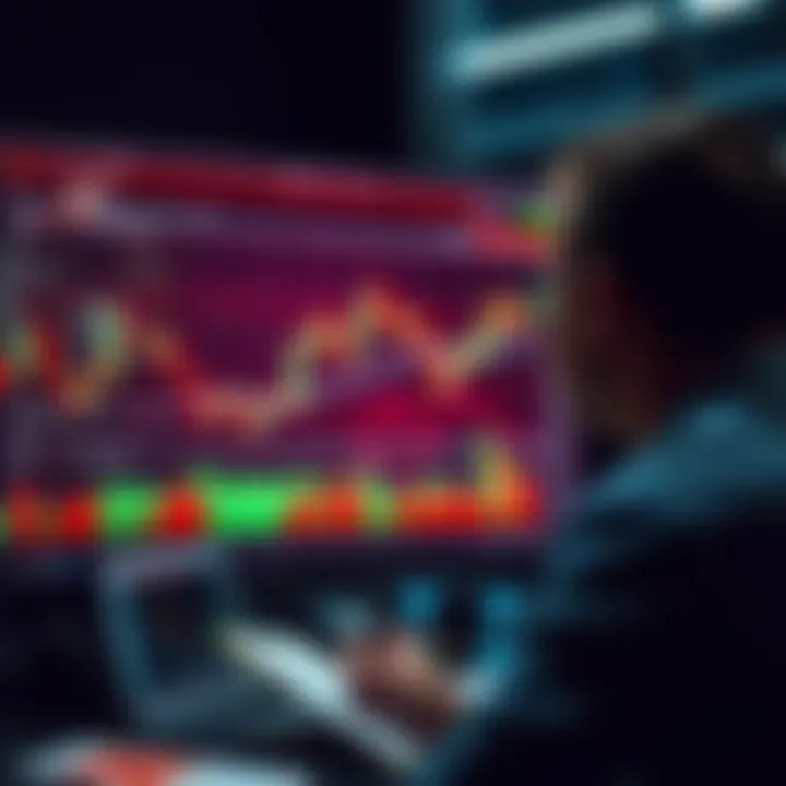 A trader analyzing a candlestick chart displaying key patterns alongside notes and highlighted areas for trading decisions