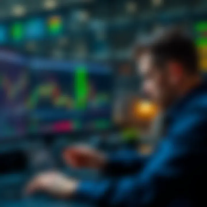 Risk-Free Market Analysis Using Demo Trading Accounts Graphic showing a trader analyzing market trends and graphs on a digital device representing risk-free trading