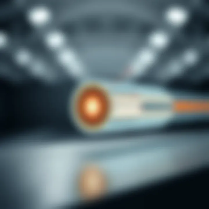 Diagram illustrating the core and cladding layers in an optical fiber with distinct refractive indices