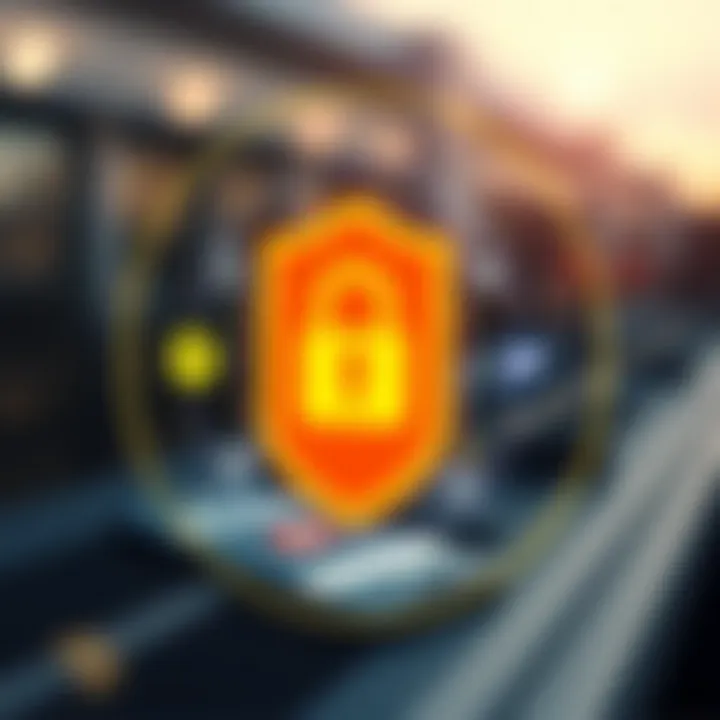 Illustration of a secure download symbol with a smartphone and digital security icons