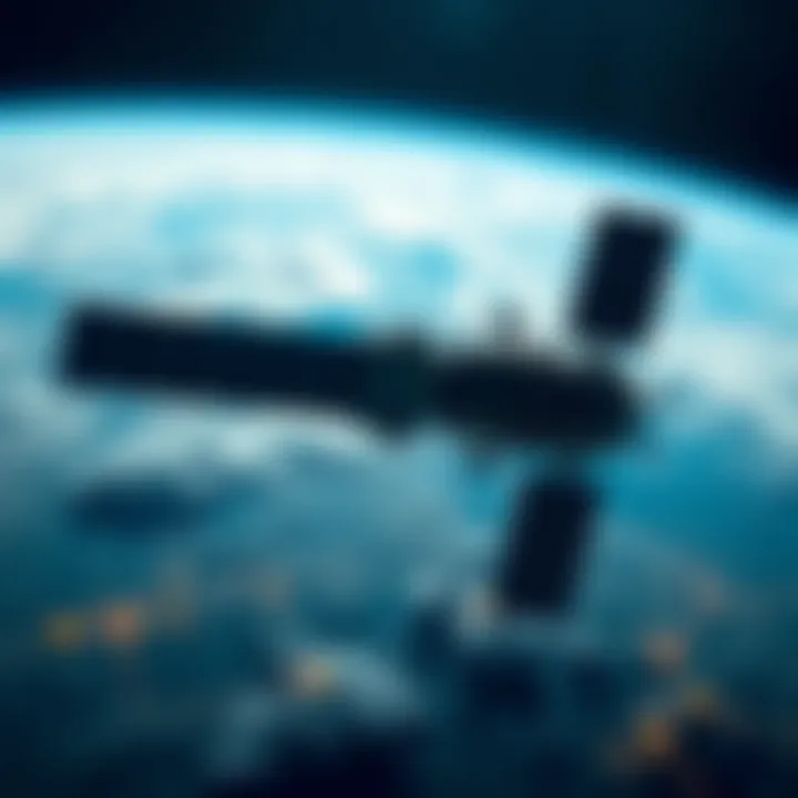 Illustration of satellite orbiting Earth representing commercial space activities and technological innovation