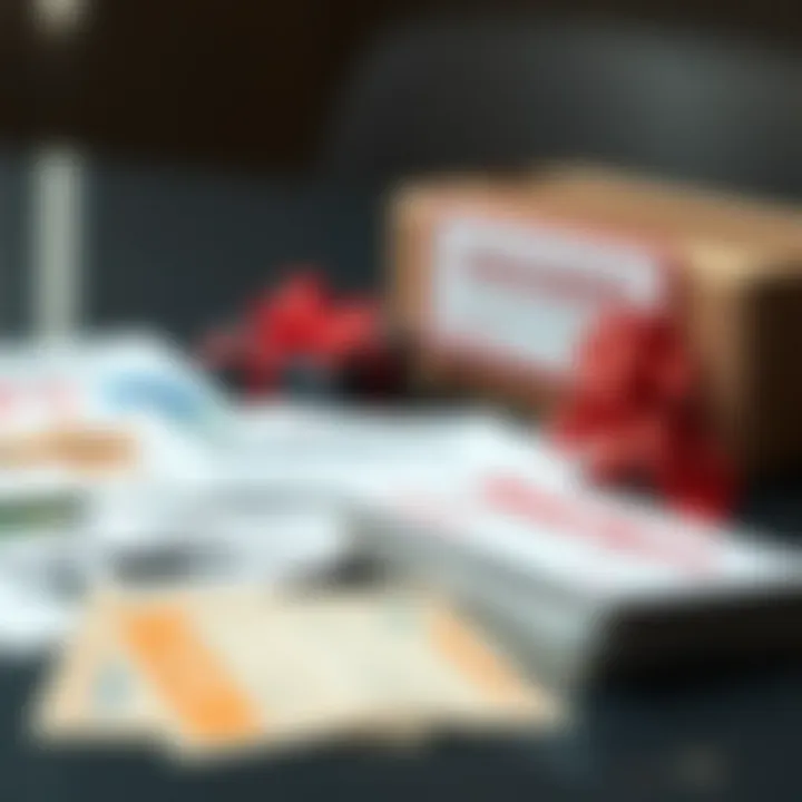 Various types of vouchers including discount, gift, and promotional cards displayed on a flat surface