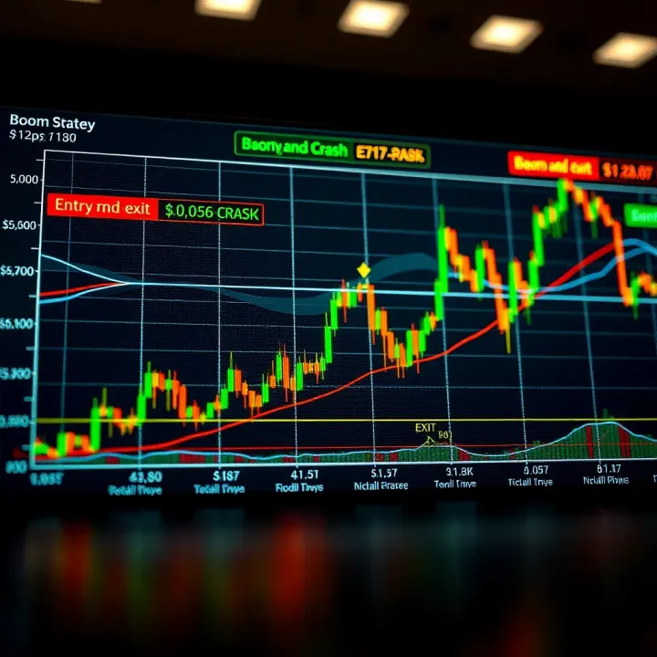 Graph illustrating Boom and Crash indices with marked entry and exit points for trading strategy