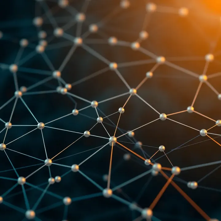 Visual representation of Cardano blockchain network with nodes connected in a decentralized manner
