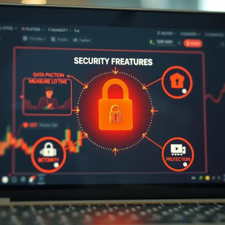 Graphic showing secure login and data protection measures on Pocket Option platform