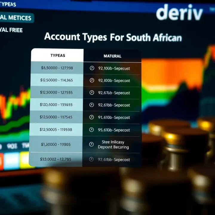 Visual representation of account types and deposit methods available for South African traders on Deriv
