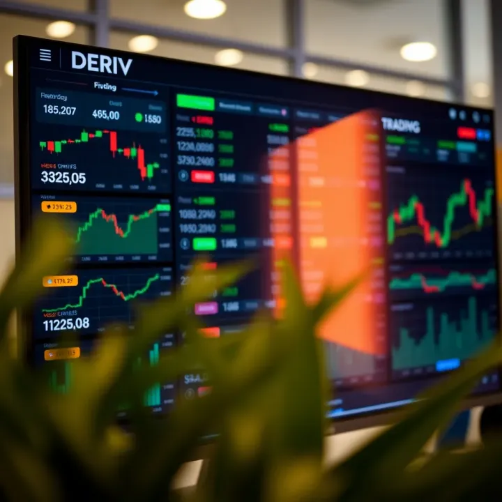 Overview of Deriv trading platform dashboard showing various financial instruments and charts