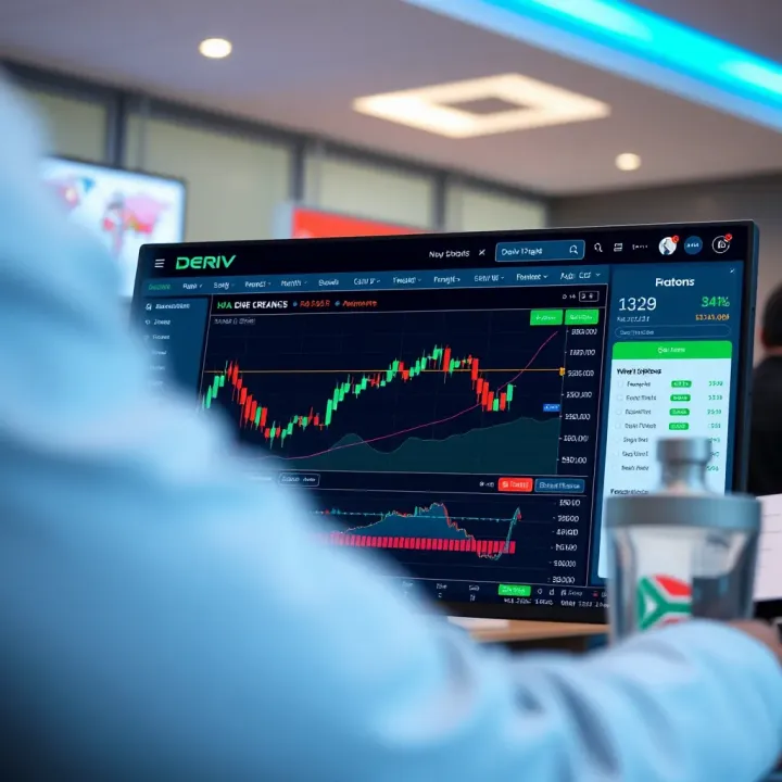 Dashboard view of Deriv forex trading platform showing various trading instruments and account options