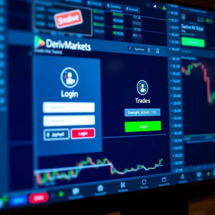 Screenshot of Deriv Markets trading platform login screen showing username and password fields