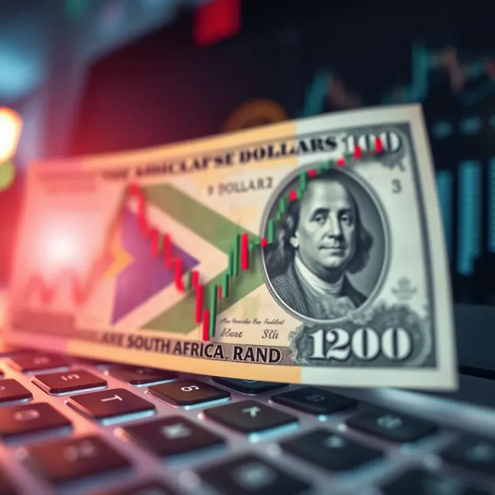 Graph showing fluctuations in the US dollar to South African rand exchange rate influenced by economic data and market trends