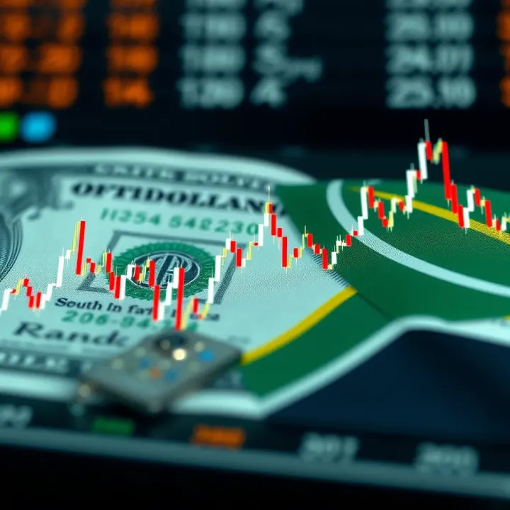 Graph showing fluctuating exchange rate trends between US dollar and South African rand