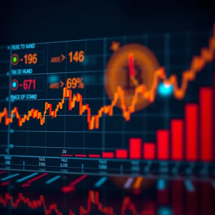 Graph showing the fluctuation of euro to rand exchange rate over time with economic indicators