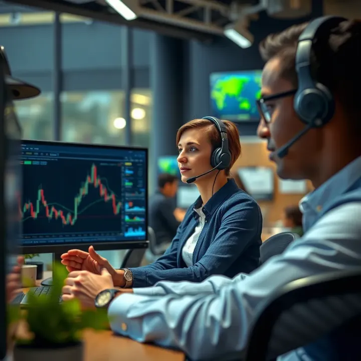 Customer support representative assisting a trader through online communication