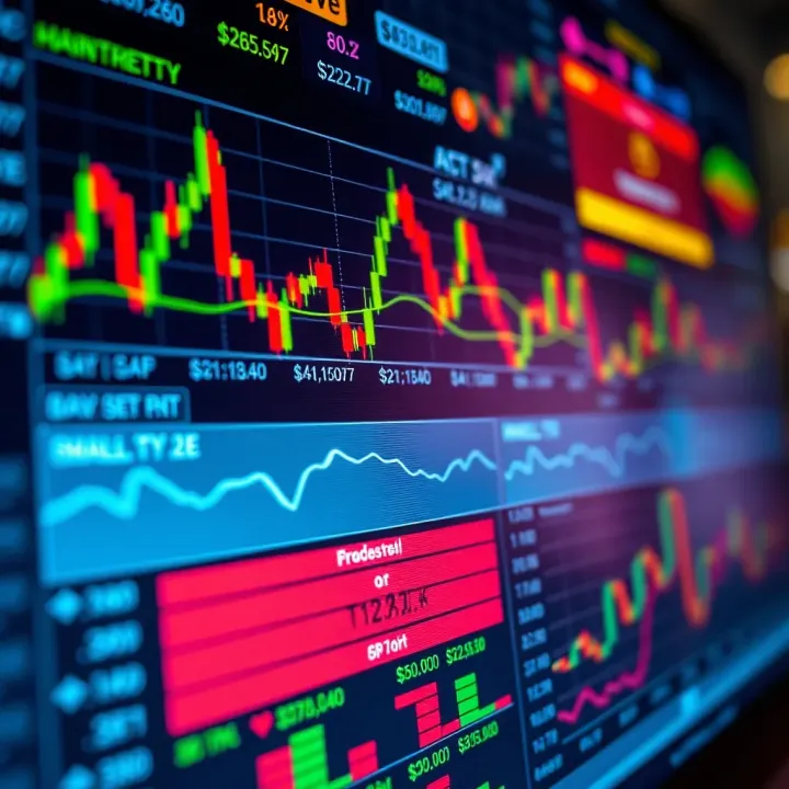 Close-up of a digital trading platform interface showing various financial charts and options for small investments