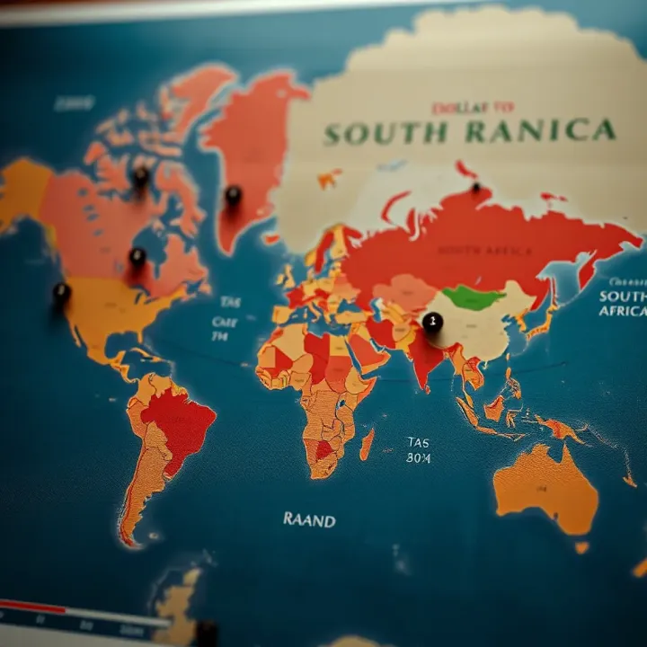 Geopolitical Impact on Dollar to Rand Exchange Rates Map highlighting geopolitical influences affecting currency exchange between the US and South Africa