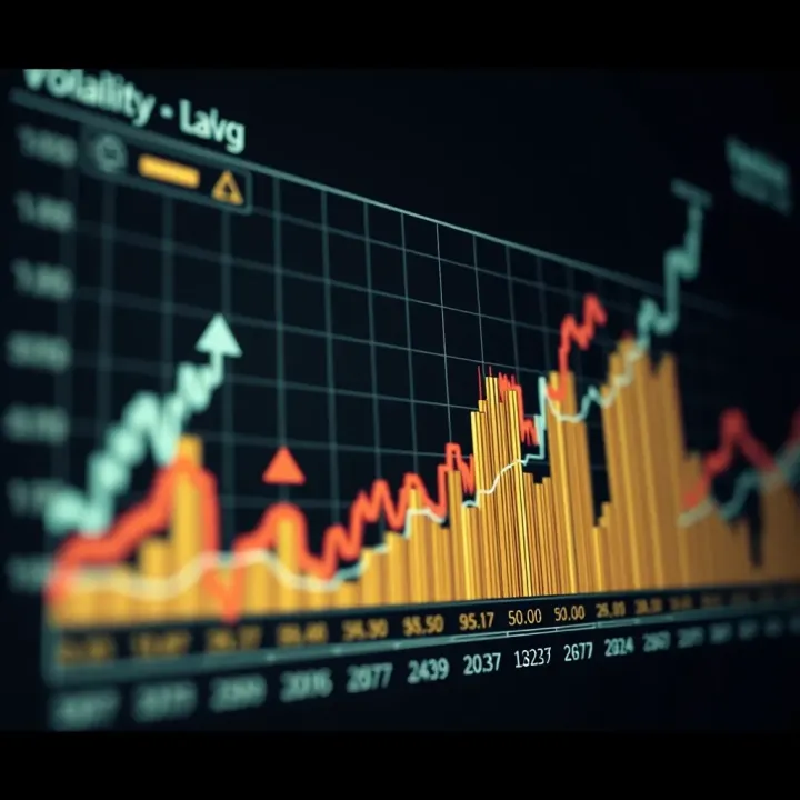 Graph showing financial market volatility with dynamic upward and downward trends