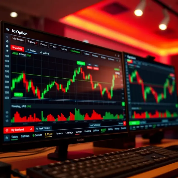 Screenshot of the Iq Option trading platform interface displaying charts and trading options