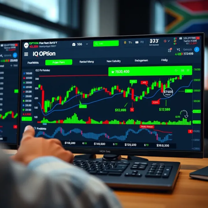 Screenshot showing the IQ Option trading platform interface with various financial instruments and charts