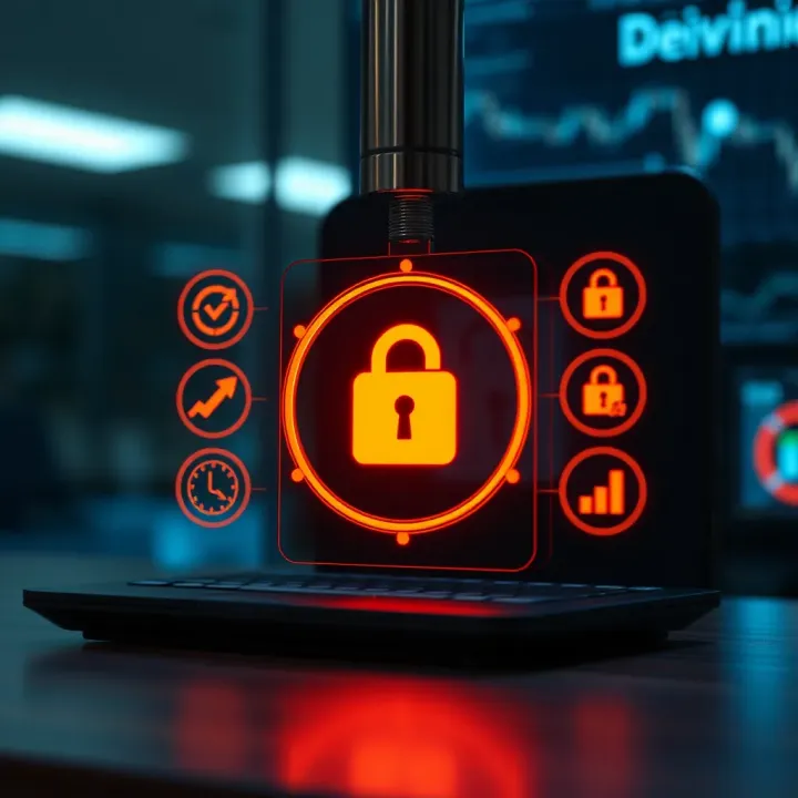Conceptual illustration of secure online trading with regulatory compliance symbols