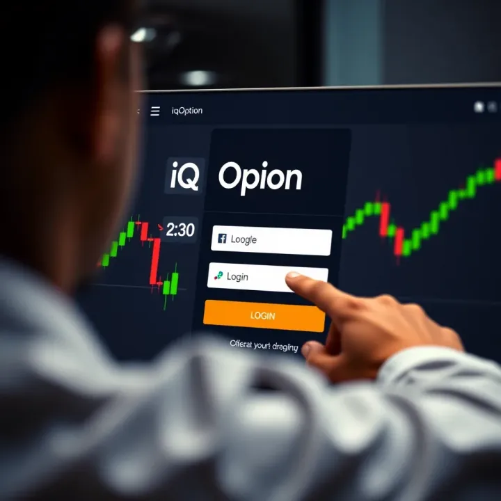 User entering login credentials on the IQ Option trading platform interface
