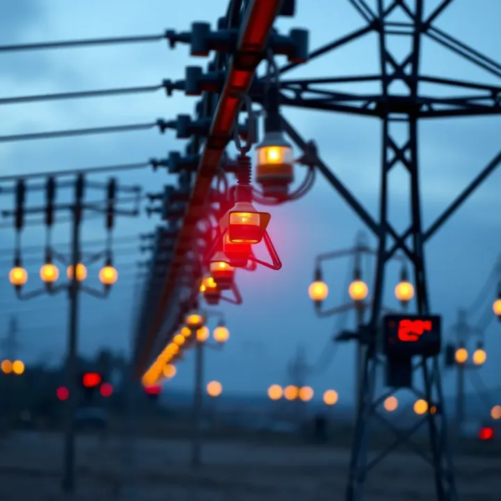 Illustration of power grid with indicators of load management and demand reduction technologies