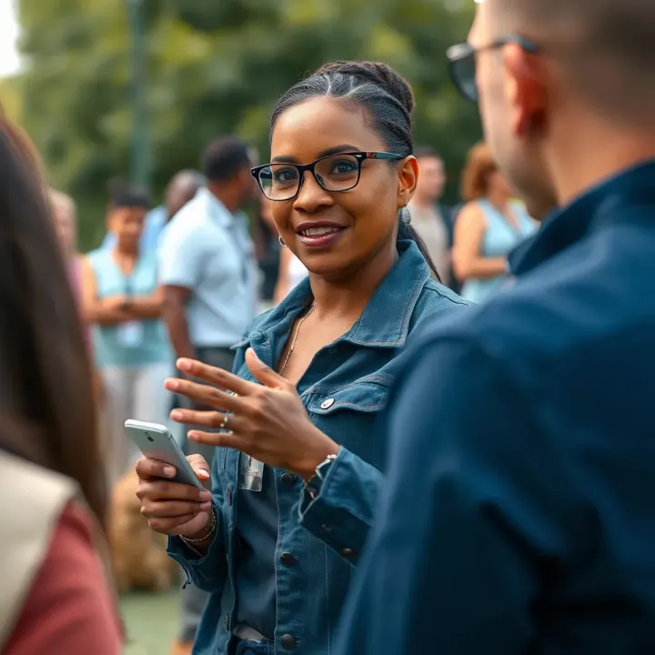 Stacey Burke Involved in Community Initiatives Stacey Burke engaging in community activities and discussions in an outdoor event