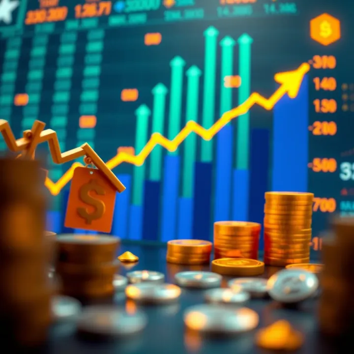 Investment Growth and Wealth Building Strategies Visualization of investment growth with upward-trending graphs and symbols of digital assets representing wealth accumulation