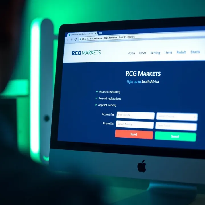 A computer screen showing the RCG Markets account registration page with a focus on form fields and options