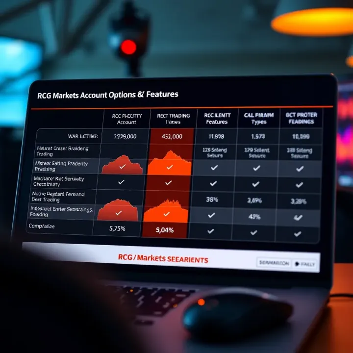 Comparison of RCG Markets Account Options and Features Comparison chart illustrating RCG Markets account types and available trading features