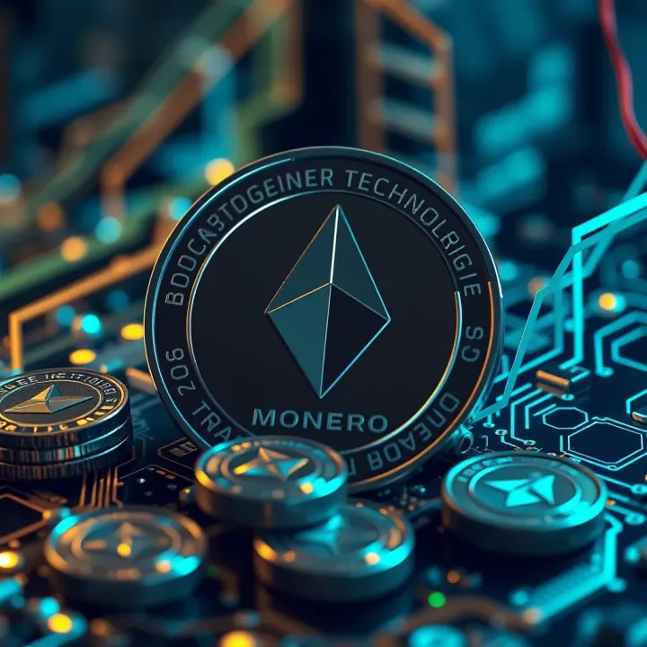 Abstract digital representation of blockchain technology with a focus on privacy coins